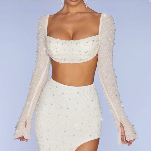 Oh Polly! La Déseride, Ivory Pearl Embellished Ensemble, Fitted. New w/o Tags. - Picture 3 of 4